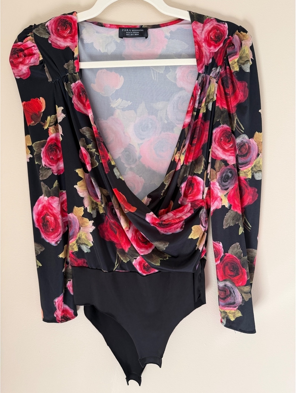 S Zara sexy bodysuit, roses/black